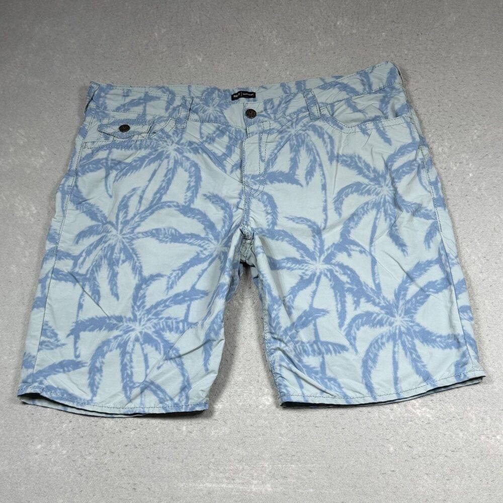 TRUE RELIGION Ricky Board Shorts 12” Swim Trunks Men’s 42 Palm Trees Relaxed Fit